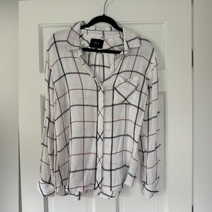 Rails plaid button up short cream/navy/rose